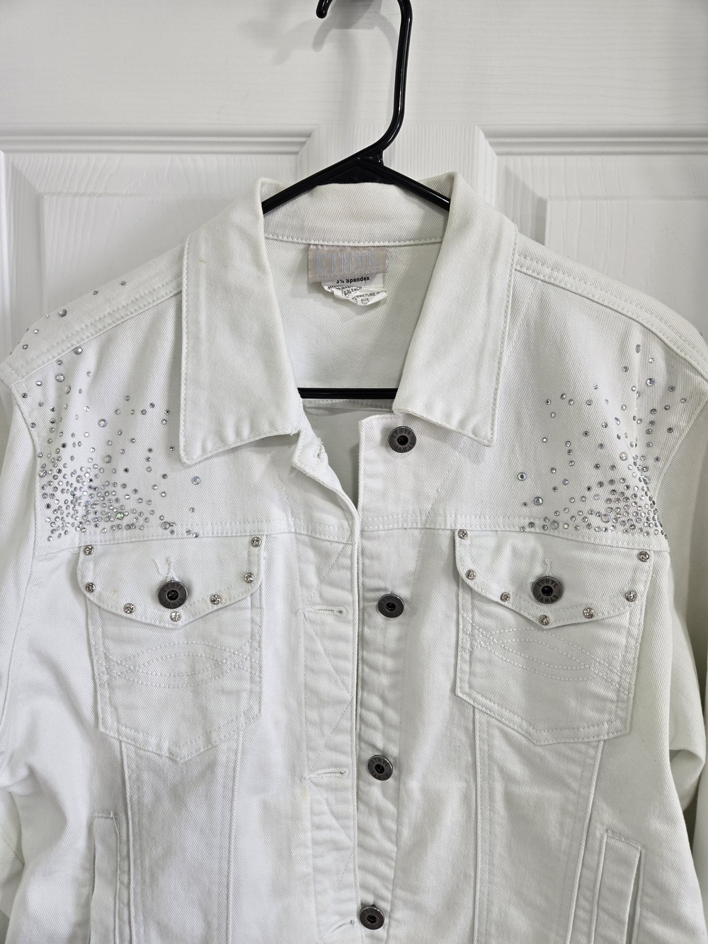 Ethyl Vintage Denim White Stud-Embellished Denim Jacket Size L - Picture 3 of 8
